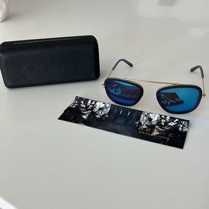 KREWE Huey Mirrored Aviator Sunglasses, Navy 24K/Blue